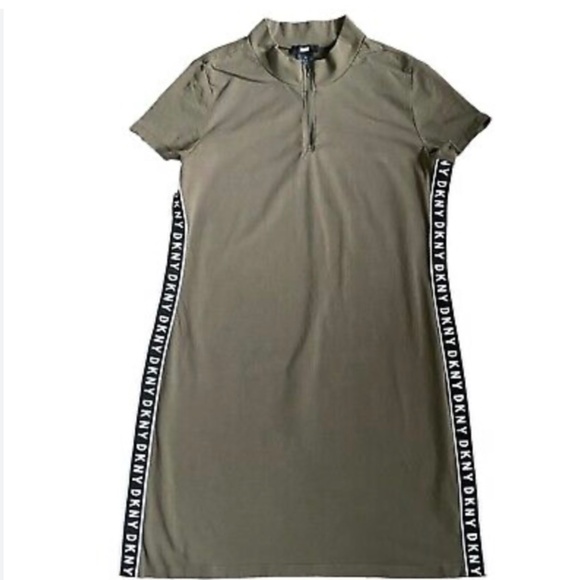 NWOT - DKNY Sport Side Logo Tee Shirt Mini Dress/Olive Green/Medium - Picture 1 of 5